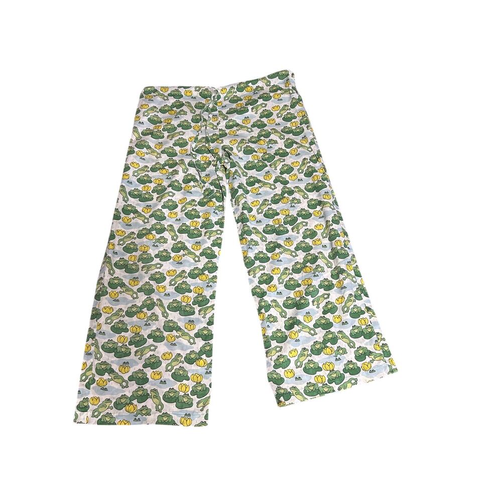 14 youth vintage handmade pajama pants  l with frogs on Lily pads cottage whimsy